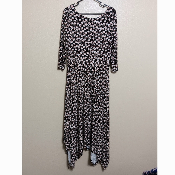 Boden Maisie Jersey Knit Asymmetric Midi Dress Crocus Lily Floral - Picture 2 of 5